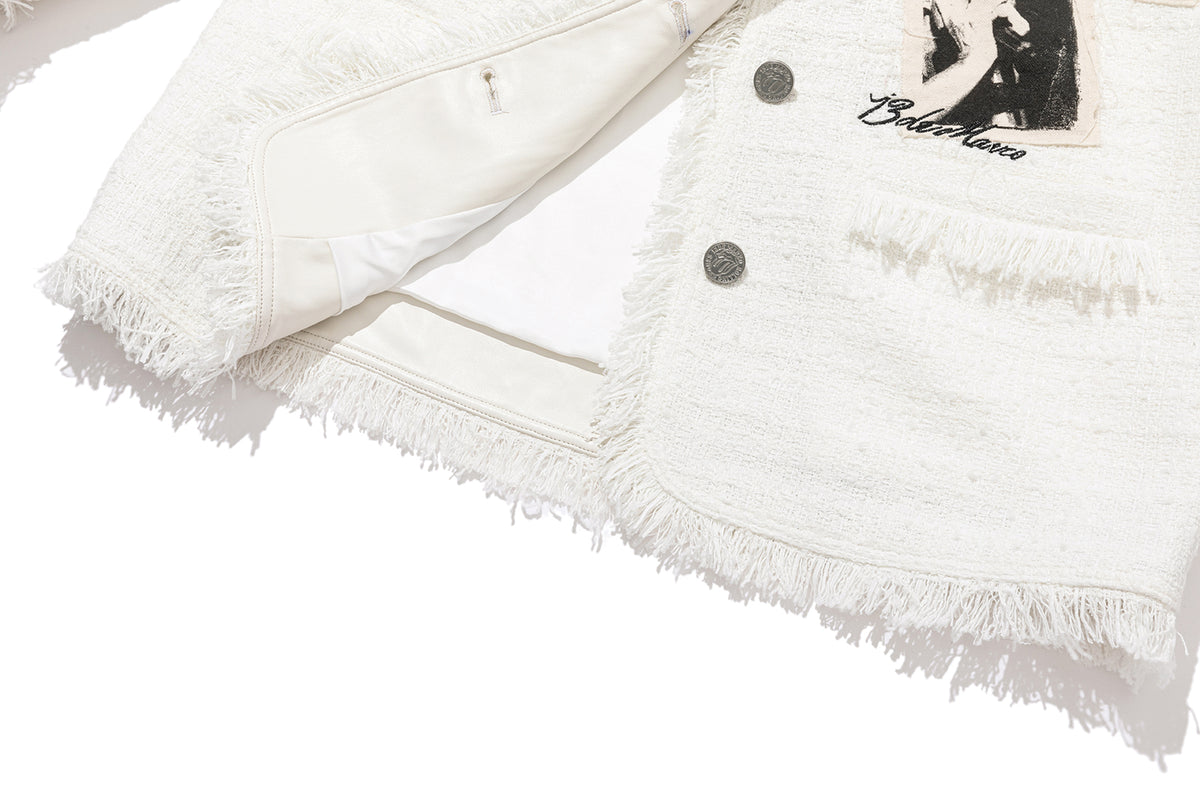 13DE MARZO Rolling Stones Badge Tweed Jacket White