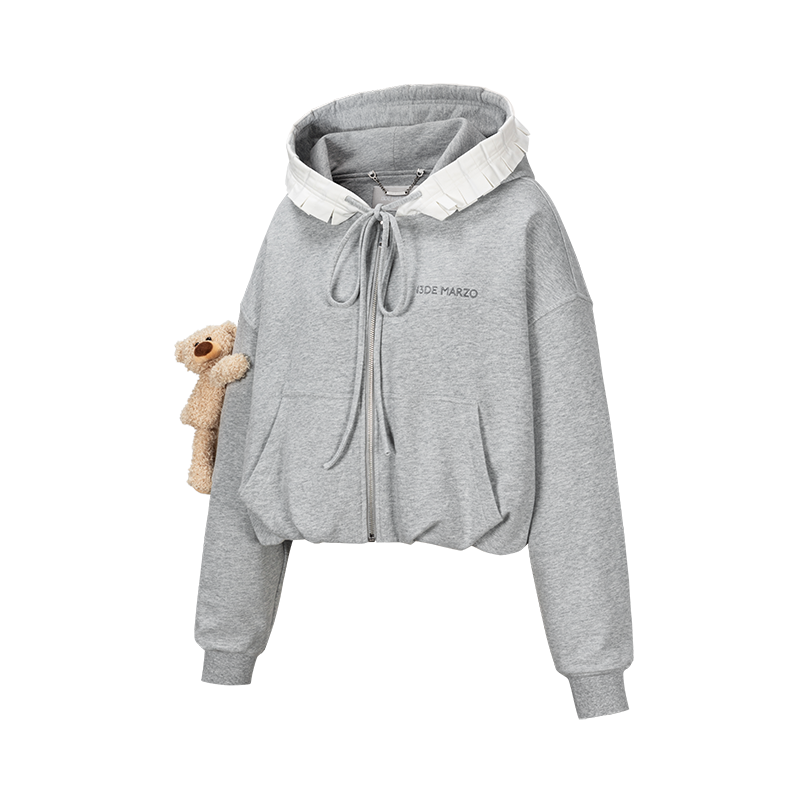 13DE MARZO Lace Edge Zip Hoodie Grey