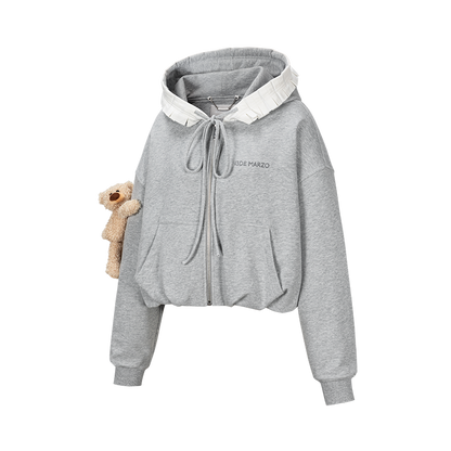 13DE MARZO Lace Edge Zip Hoodie Grey