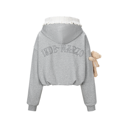 13DE MARZO Lace Edge Zip Hoodie Grey