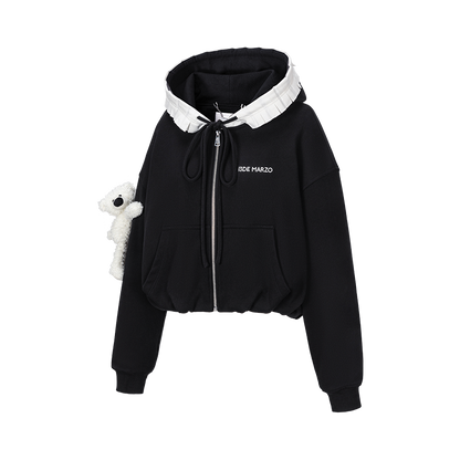 13DE MARZO Lace Edge Zip Hoodie Black