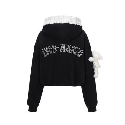 13DE MARZO Lace Edge Zip Hoodie Black