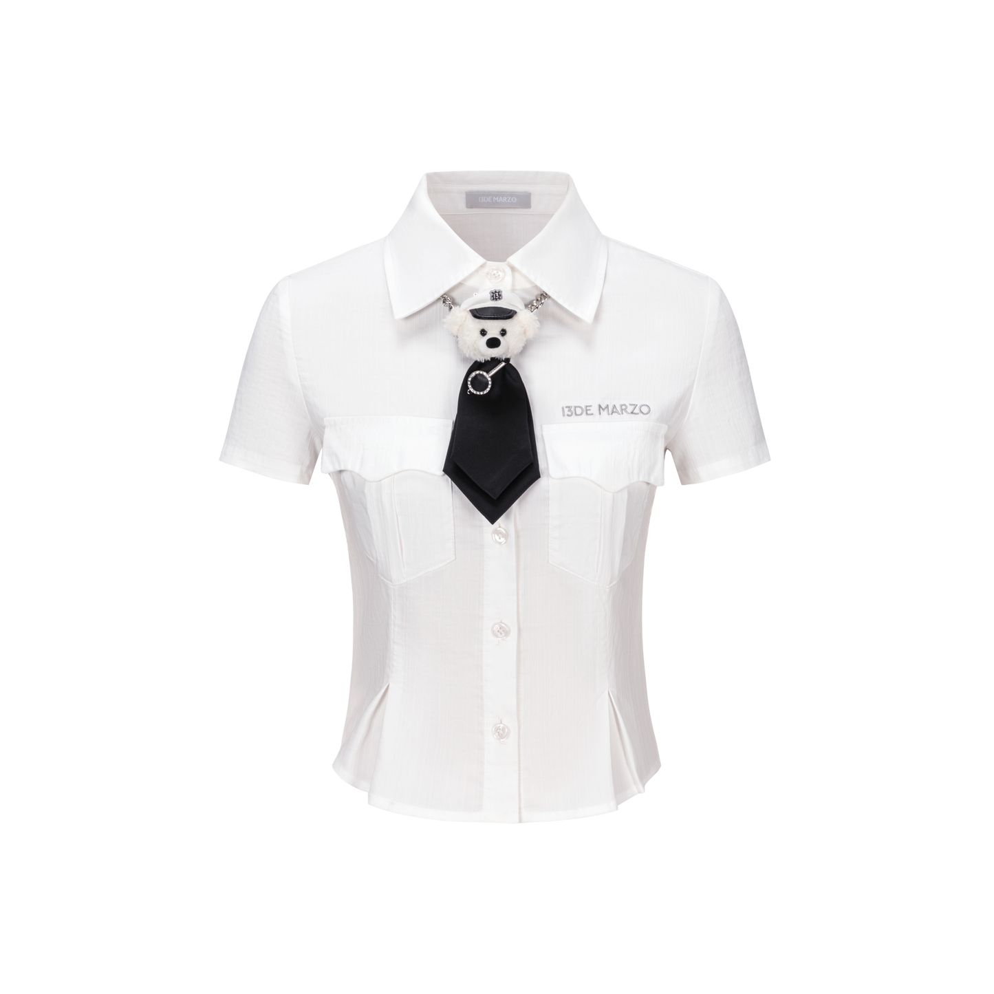 13DE MARZO Bear Fitted Waist Shirt White