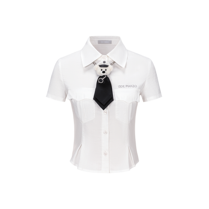 13DE MARZO Bear Fitted Waist Shirt White