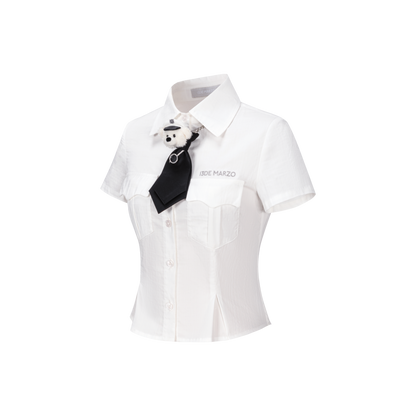 13DE MARZO Bear Fitted Waist Shirt White