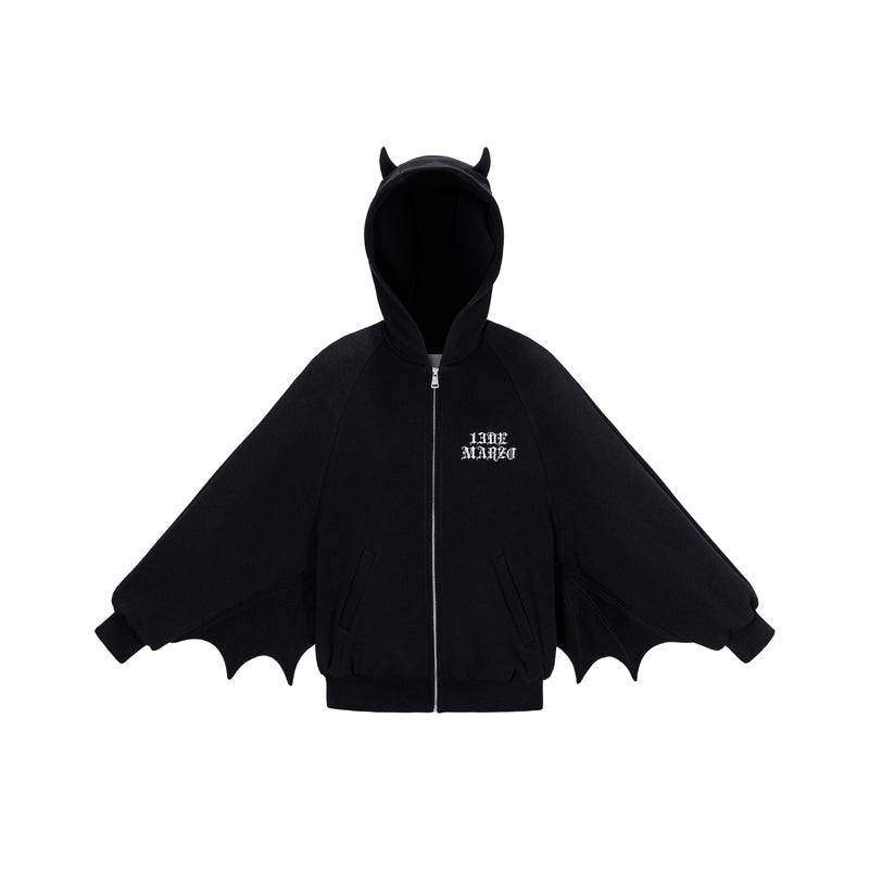 13DE MARZO Angel Devil Bear Zipped Hoodie
