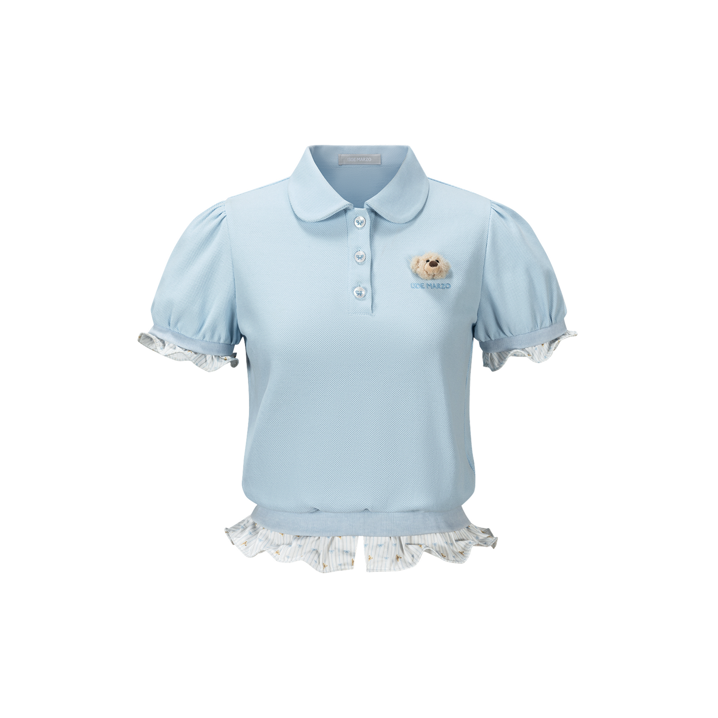13DE MARZO Smocked Puff Sleeve Polo Style T-shirt - 13DE MARZO