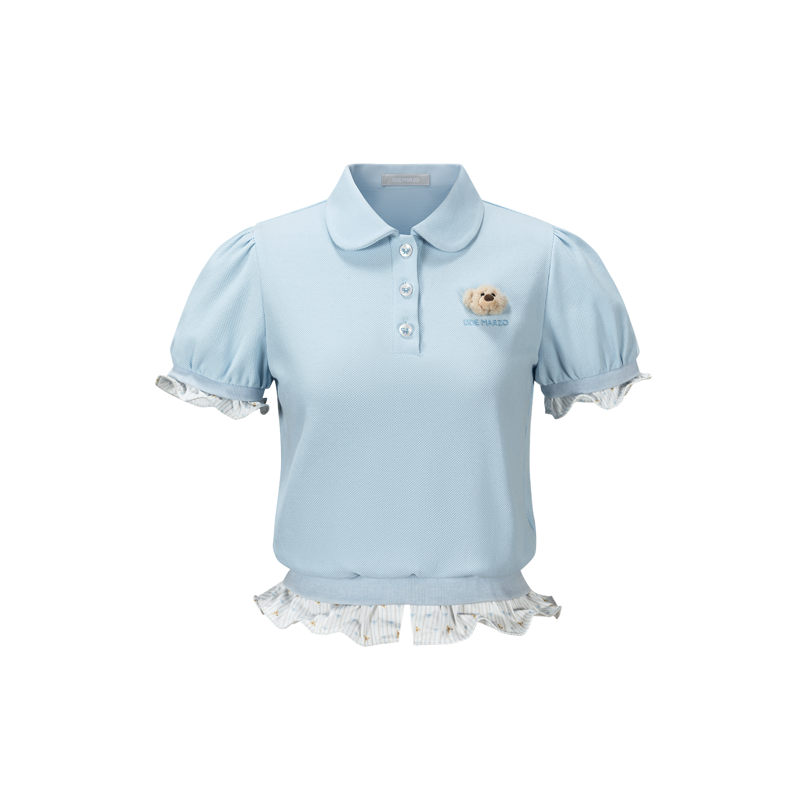 13DE MARZO Smocked Puff Sleeve Polo Style T-shirt - 13DE MARZO