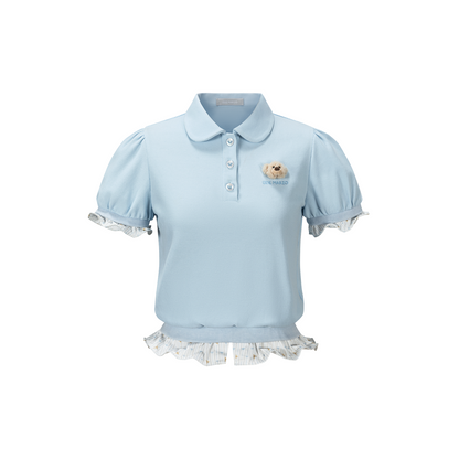 13DE MARZO Smocked Puff Sleeve Polo Style T-shirt - 13DE MARZO