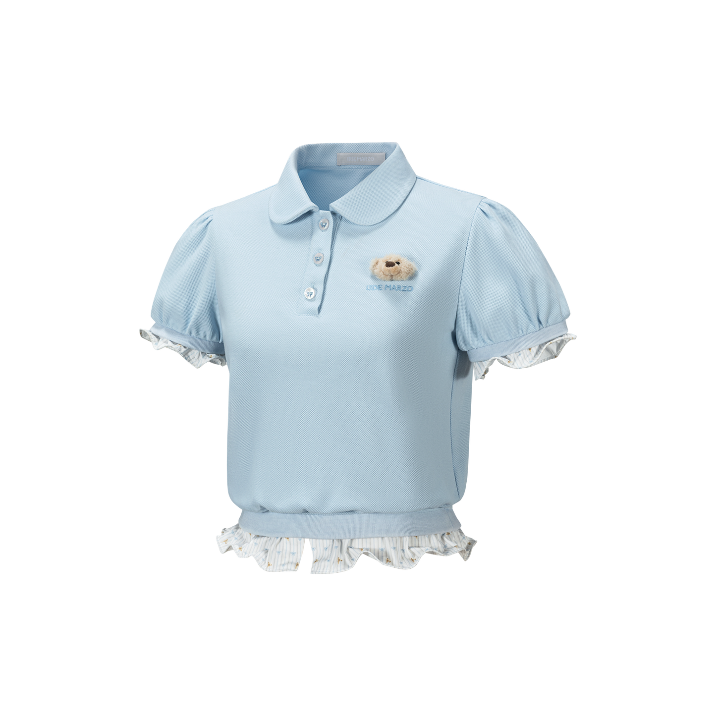 13DE MARZO Smocked Puff Sleeve Polo Style T-shirt - 13DE MARZO