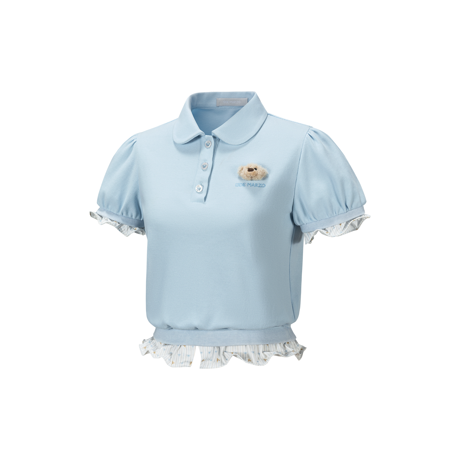 13DE MARZO Smocked Puff Sleeve Polo Style T-shirt - 13DE MARZO