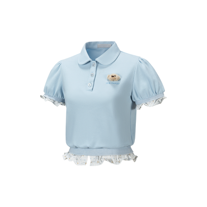 13DE MARZO Smocked Puff Sleeve Polo Style T-shirt - 13DE MARZO