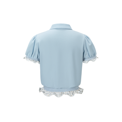 13DE MARZO Smocked Puff Sleeve Polo Style T-shirt - 13DE MARZO