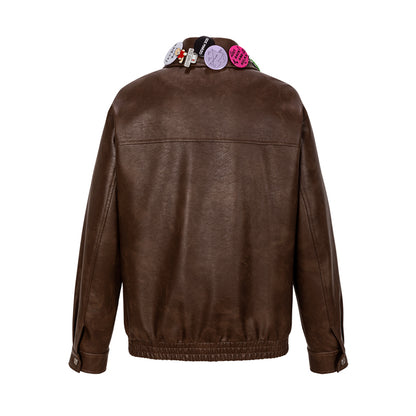13DE MARZO Badge Leather Jacket - 13DE MARZO