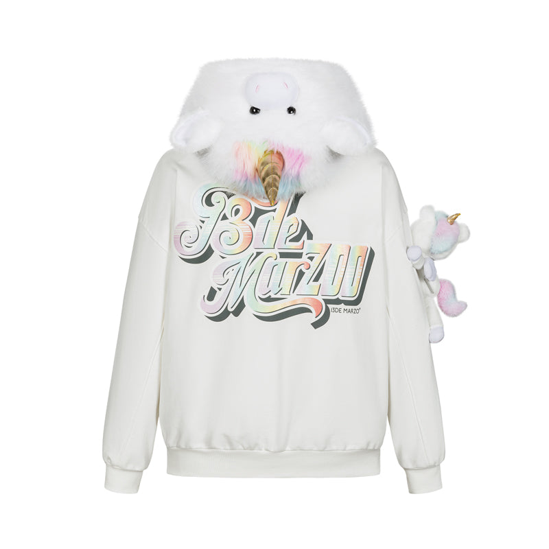 13DE MARZO Unicorn Bear Zipped Hoodie - 13DE MARZO