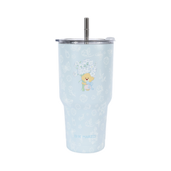 13DE MARZO Embossed Floral Bear Steel Cup Blue