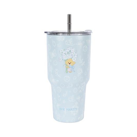 13DE MARZO Embossed Floral Bear Steel Cup Blue
