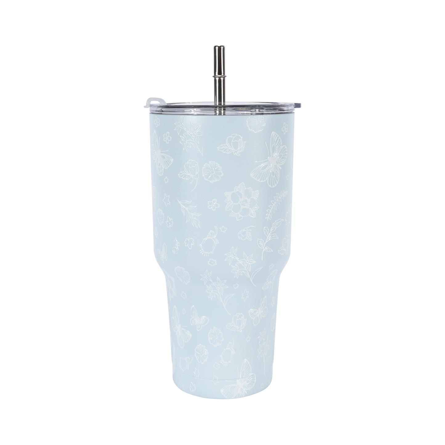 13DE MARZO Embossed Floral Bear Steel Cup Blue