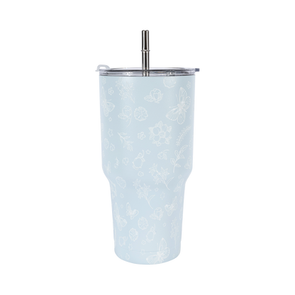 13DE MARZO Embossed Floral Bear Steel Cup Blue