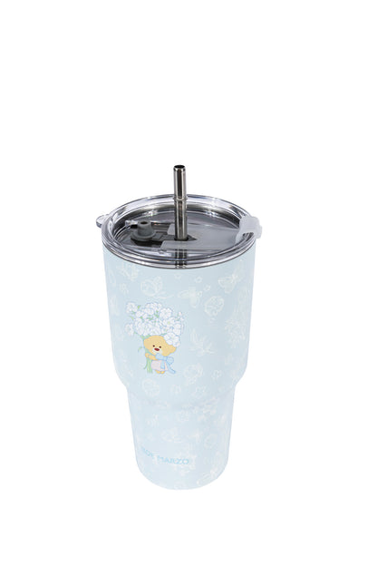 13DE MARZO Embossed Floral Bear Steel Cup Blue