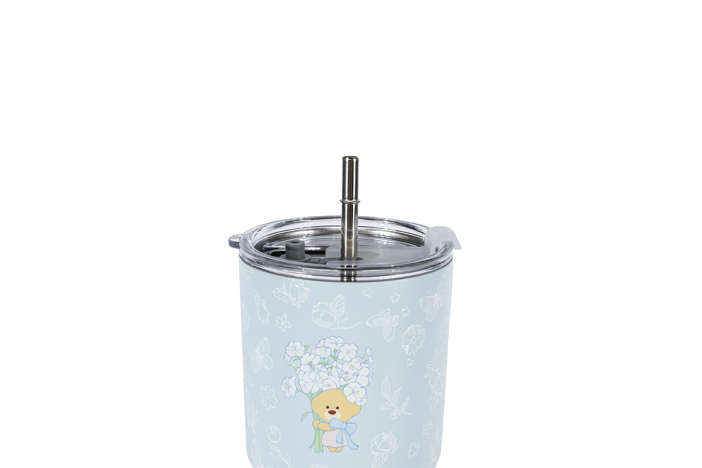 13DE MARZO Embossed Floral Bear Steel Cup Blue