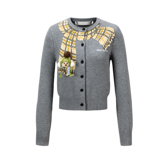13DE MARZO Snow Bear Scarf  Knit Cardigan Grey