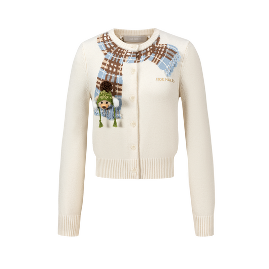 13DE MARZO Snow Bear Scarf  Knit Cardigan Beige