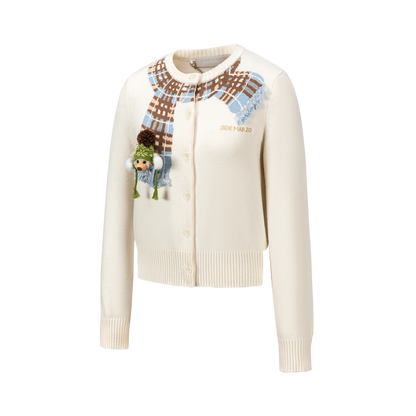 13DE MARZO Snow Bear Scarf  Knit Cardigan Beige