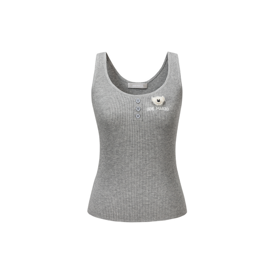 13DE MARZO Henley Neck Knit Vest Grey
