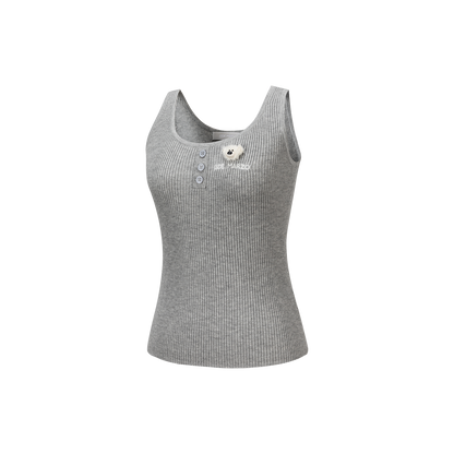 13DE MARZO Henley Neck Knit Vest Grey