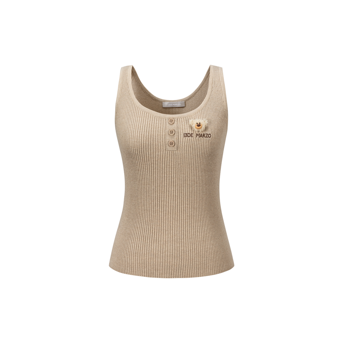 13DE MARZO Henley Neck Knit Vest Khaki