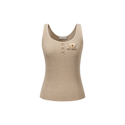 13DE MARZO Henley Neck Knit Vest Khaki