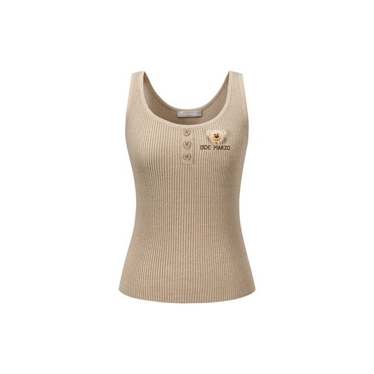 13DE MARZO Henley Neck Knit Vest Khaki