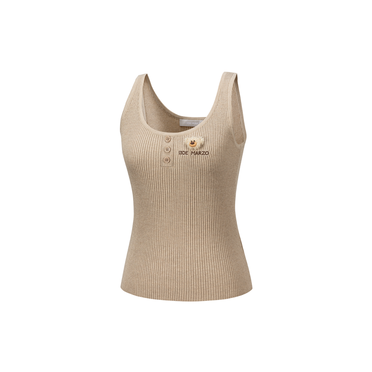 13DE MARZO Henley Neck Knit Vest Khaki