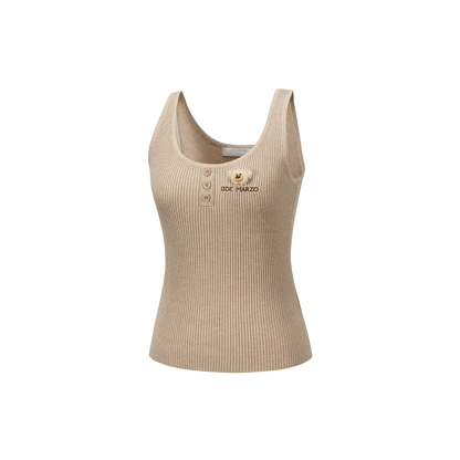 13DE MARZO Henley Neck Knit Vest Khaki