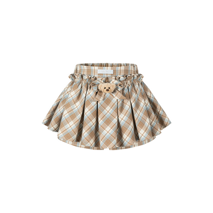 13DE MARZO Plaid Bow Tulle Skirt Khaki