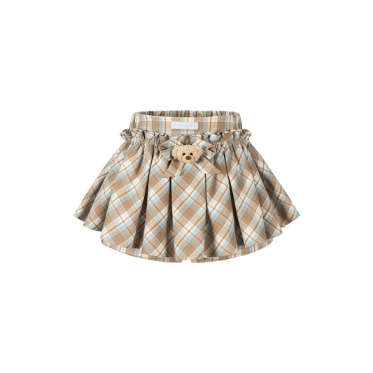 13DE MARZO Plaid Bow Tulle Skirt Khaki