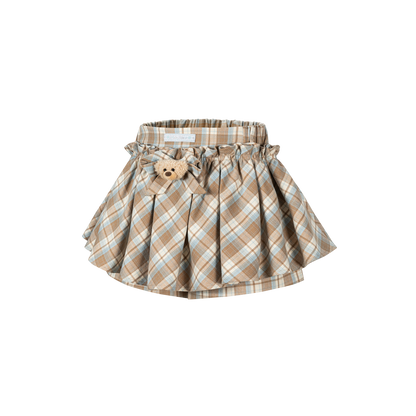 13DE MARZO Plaid Bow Tulle Skirt Khaki