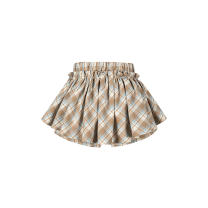 13DE MARZO Plaid Bow Tulle Skirt Khaki