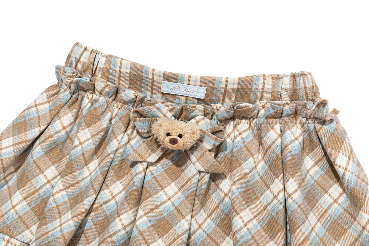 13DE MARZO Plaid Bow Tulle Skirt Khaki