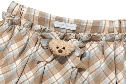 13DE MARZO Plaid Bow Tulle Skirt Khaki