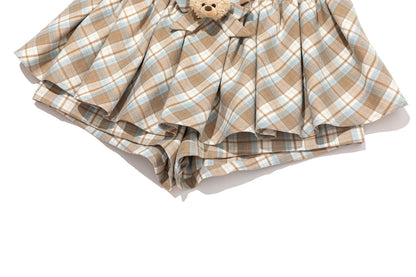 13DE MARZO Plaid Bow Tulle Skirt Khaki