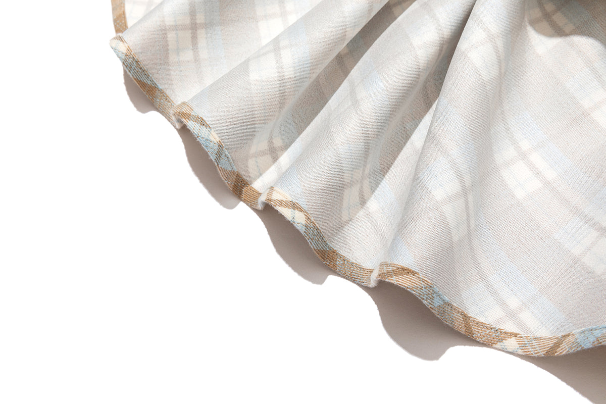 13DE MARZO Plaid Bow Tulle Skirt Khaki