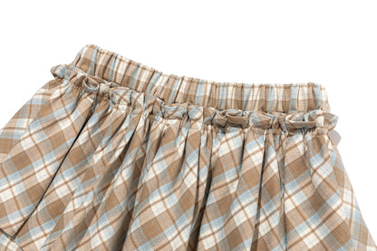 13DE MARZO Plaid Bow Tulle Skirt Khaki