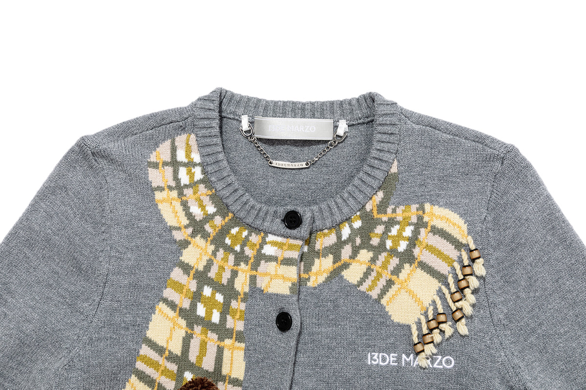 13DE MARZO Snow Bear Scarf  Knit Cardigan Grey