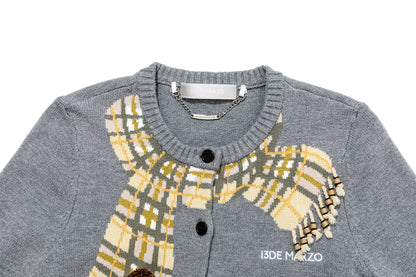 13DE MARZO Snow Bear Scarf  Knit Cardigan Grey