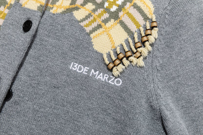 13DE MARZO Snow Bear Scarf  Knit Cardigan Grey