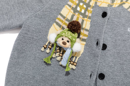 13DE MARZO Snow Bear Scarf  Knit Cardigan Grey
