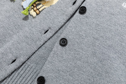 13DE MARZO Snow Bear Scarf  Knit Cardigan Grey