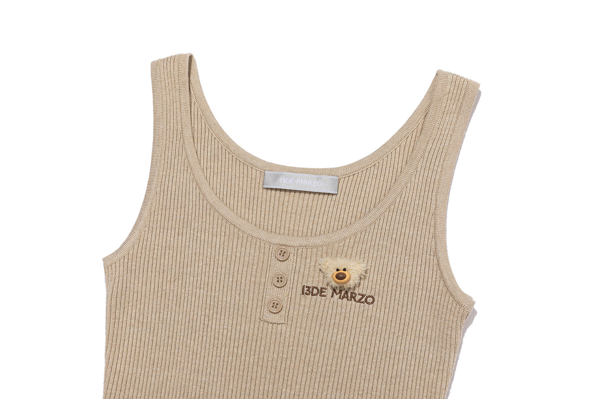13DE MARZO Henley Neck Knit Vest Khaki